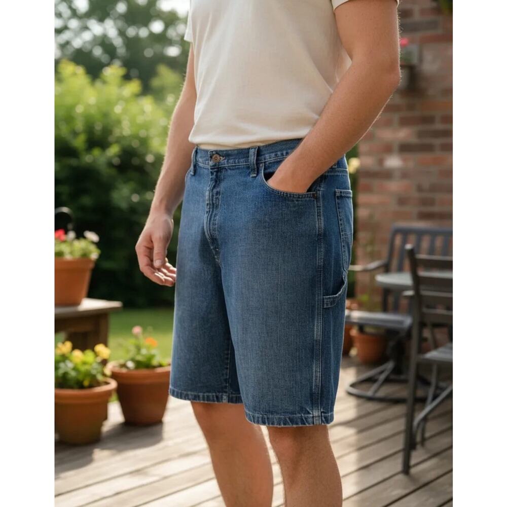Wrangler Men’s Jean Shorts Carpenter Cargo Y2K Hammer Hook Blue Denim Size 42